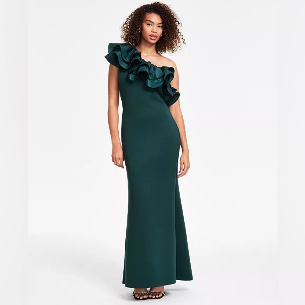 Eliza J Women's Asymmetrical Ruffled-Neck Evening Gown